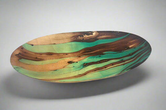 Mango Wood Medium Oval Plate - 13" (Turquoise)