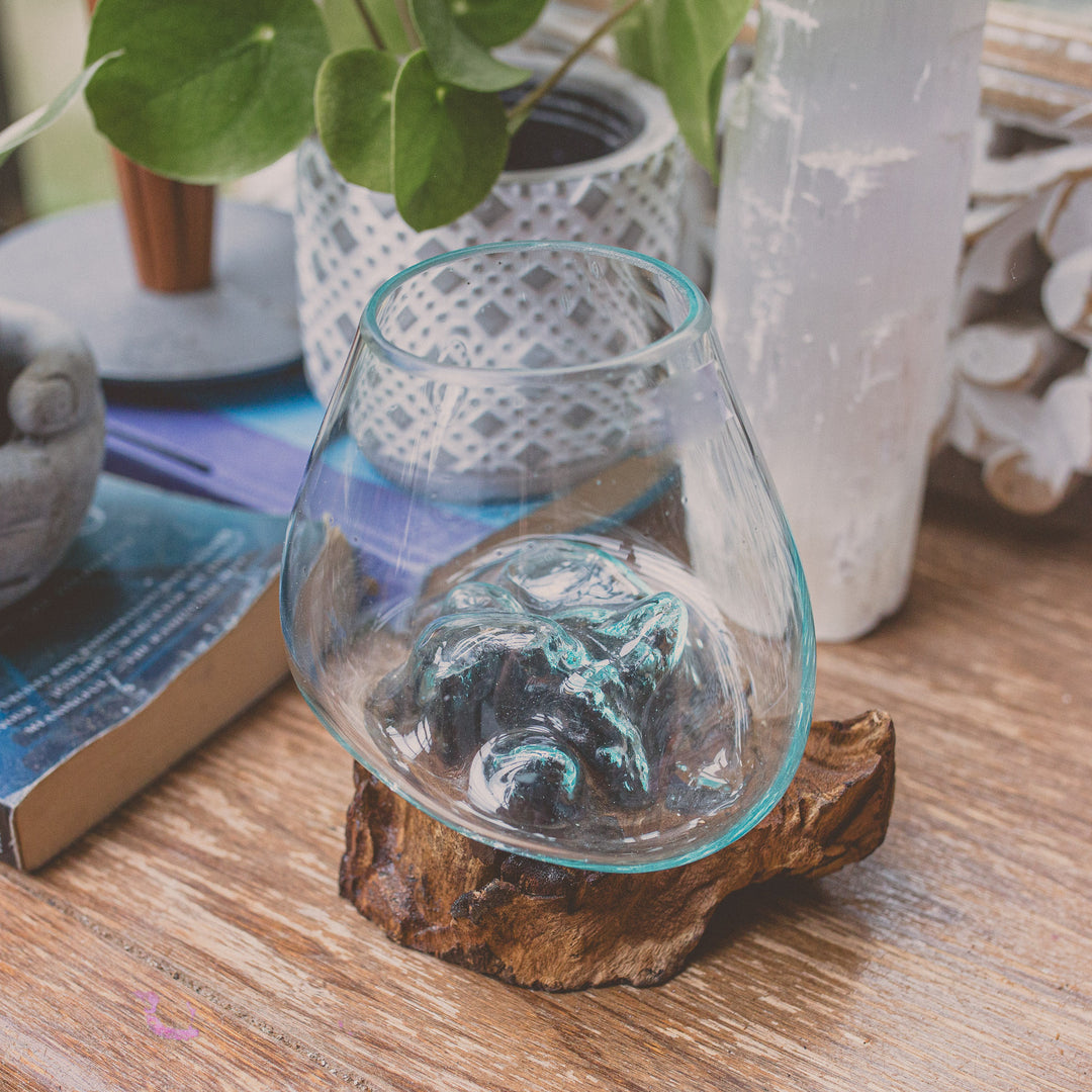 Glass Globe on Natural Wood - 8"