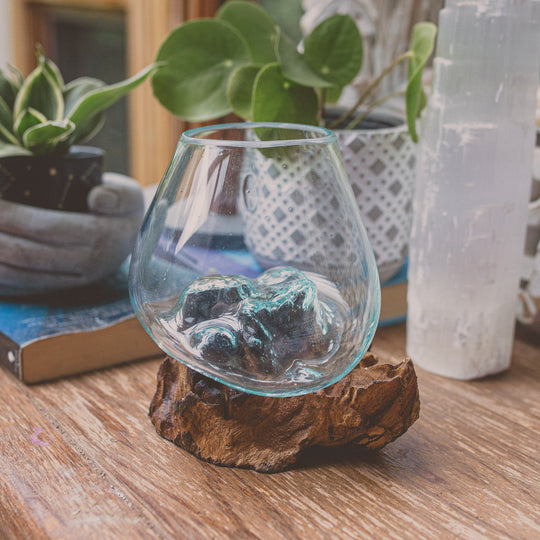 Glass Globe on Natural Wood - 8"