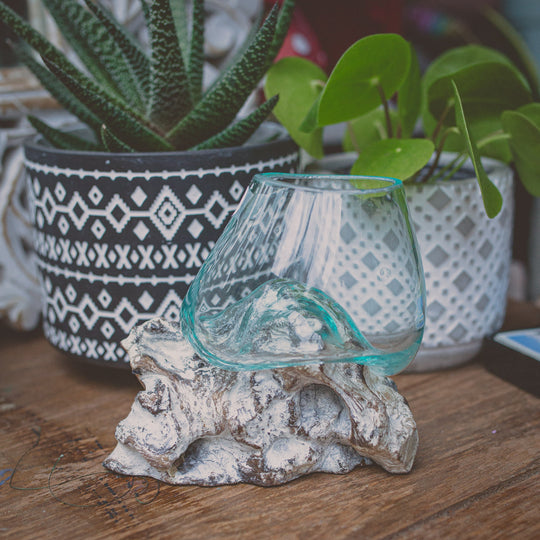 Glass Globe on White Wash Wood - 5"