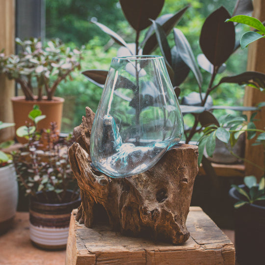 Glass Globe on Natural Wood - 13"