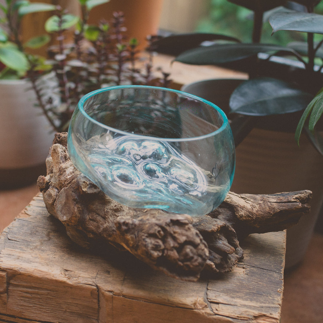 Glass Bowl on Natural Wood - 12"