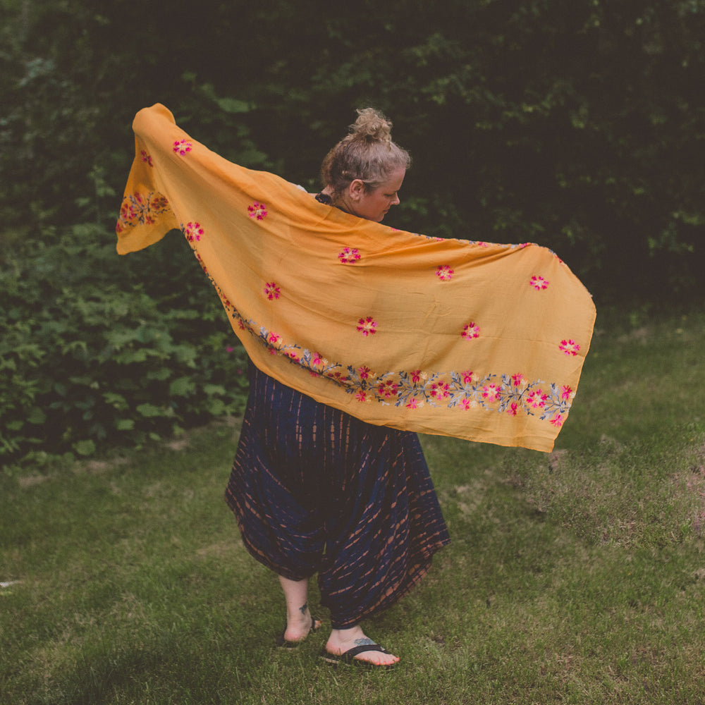 Embroidered Scarf - Yellow Floral