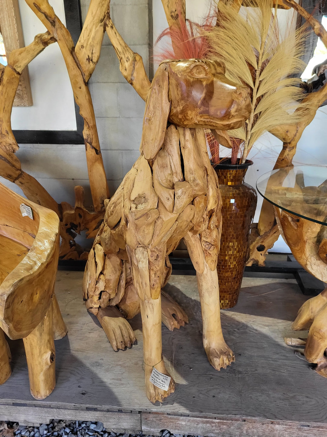 Teak Root Dog Sculpture