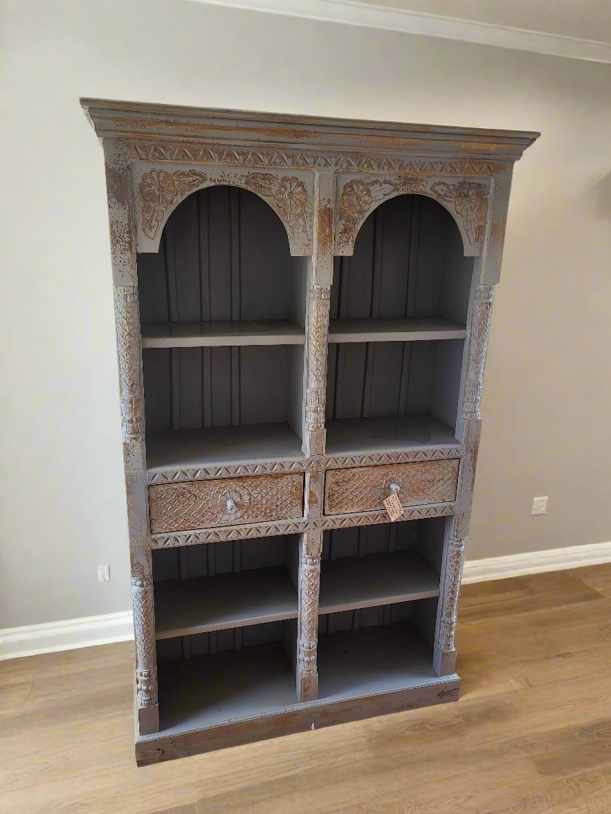 India Handcrafted Wooden Bookshelf - Grey Wash