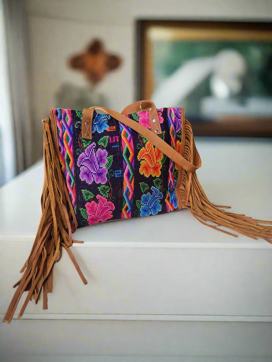 Guatemalan Handcrafted Leather Fringe Bag