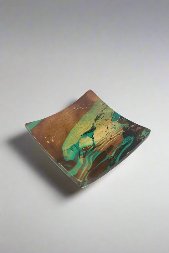 Mango Wood Small Square Plate - 3.5" (Turquoise)