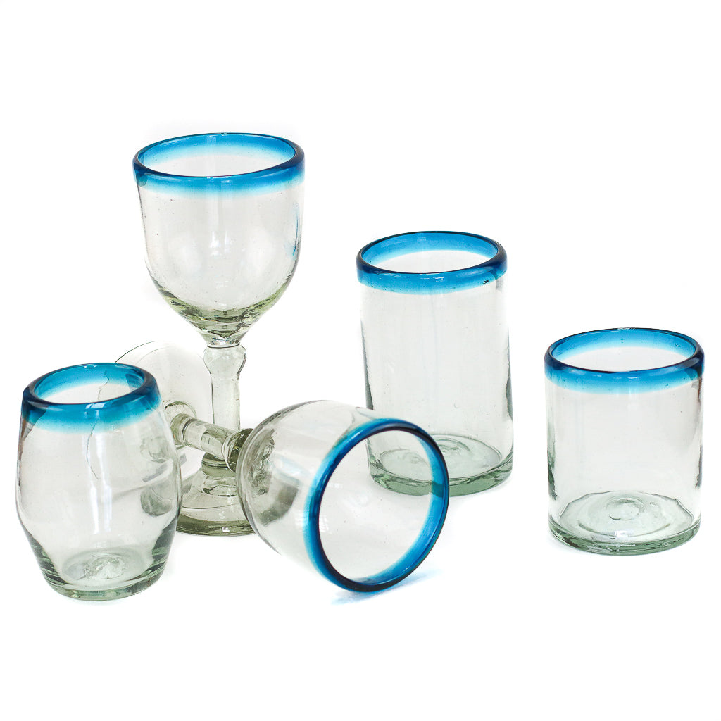 Mexican Water Glass - Classic Rim - 5" - Aqua