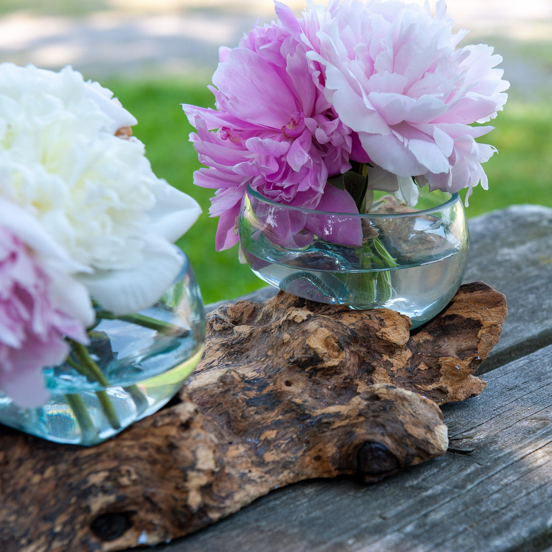 Vase Tulipe en Verre sur Bois de Gamal -"