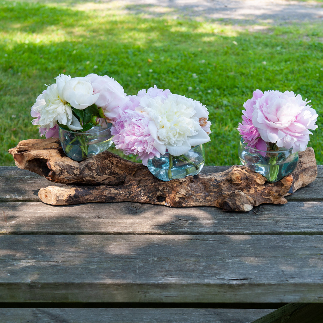 Horizontal Triple Glass Bowls on Gamal Wood