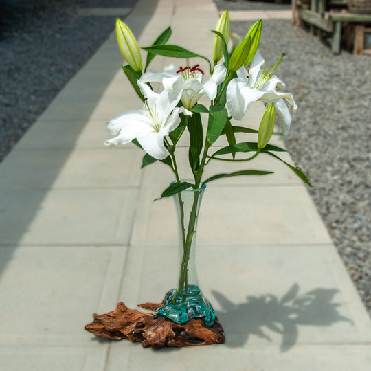 Vase Tulipe en Verre sur Bois de Gamal -"