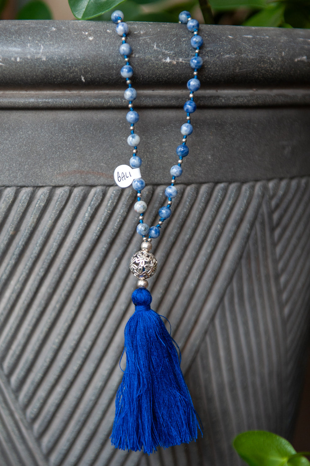 Bali Mala Bead Necklace w/Tassel (8mm)- Sodalite