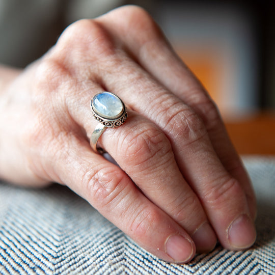 Ornate Rainbow Moonstone Ring