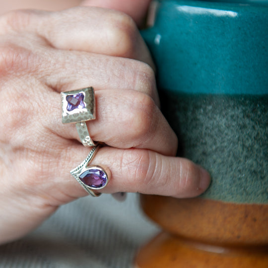 Teardrop Amethyst Sterling Silver Ring