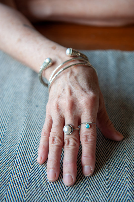 Round Pearl Sterling Silver Ring