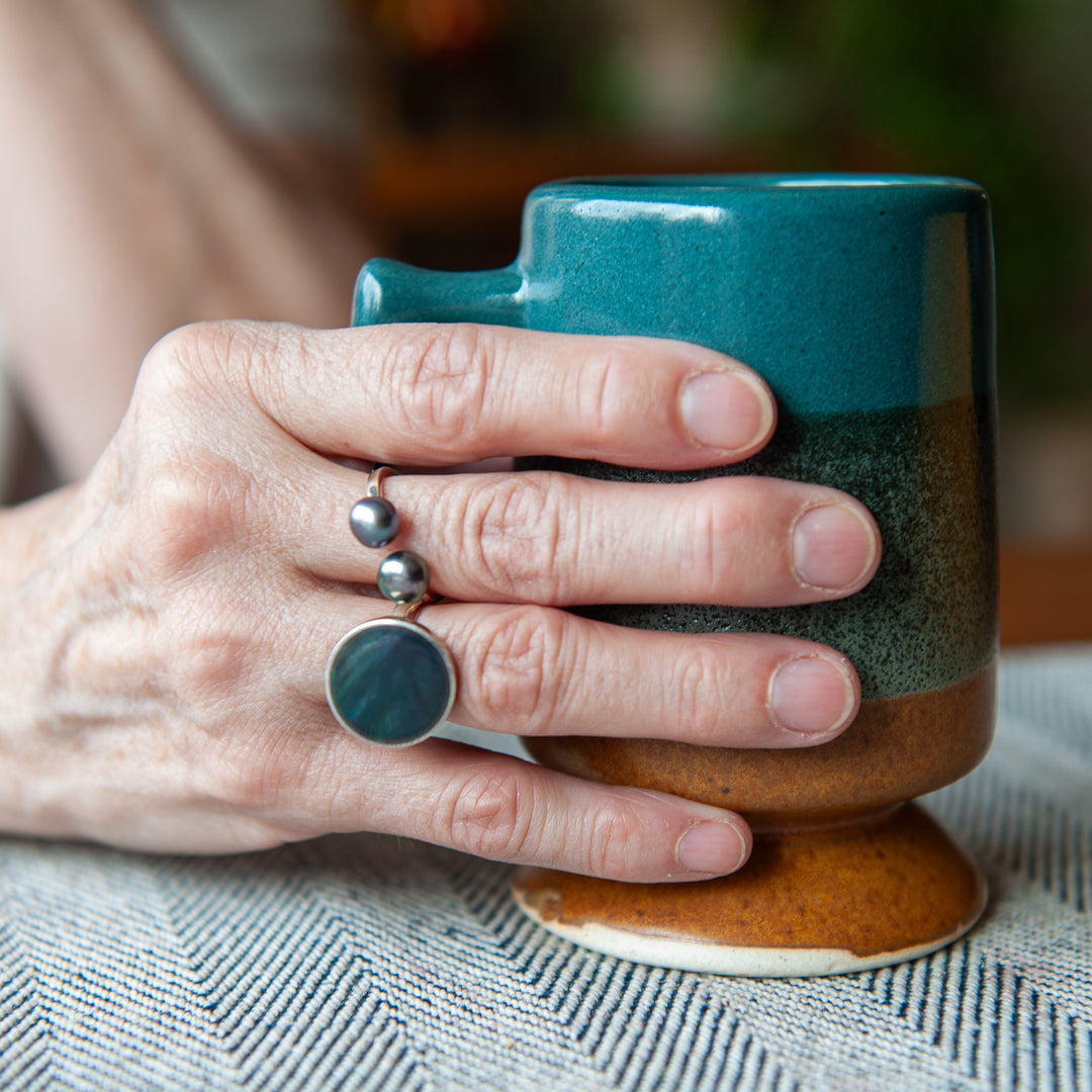 Twin Pearl Sterling Silver Ring - Black