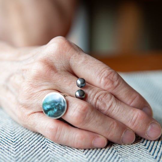 Twin Pearl Sterling Silver Ring - Black