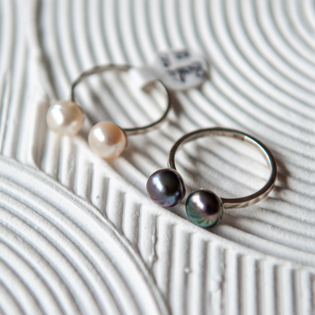 Twin Pearl Sterling Silver Ring - White