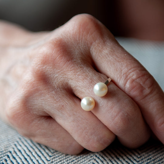 Twin Pearl Sterling Silver Ring - White