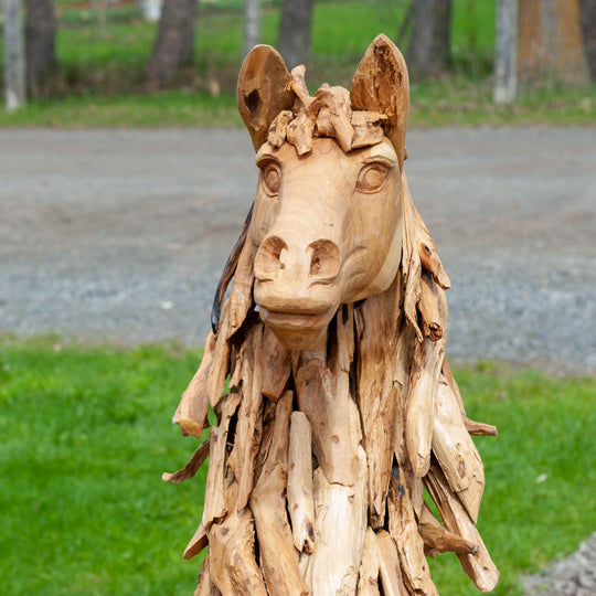 Tête De Cheval Moyenne - En Mouvement - Sur Socle Bois