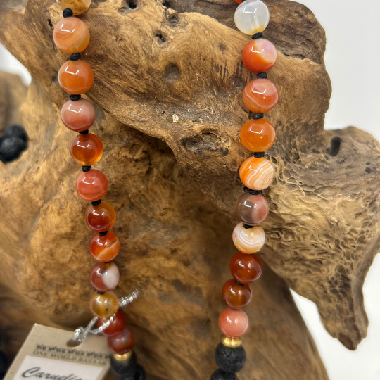 India Mala Bead Necklace (8mm) - Lava Stone & Carnelian