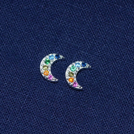 Rainbow Mini Half Moon Stud Earring