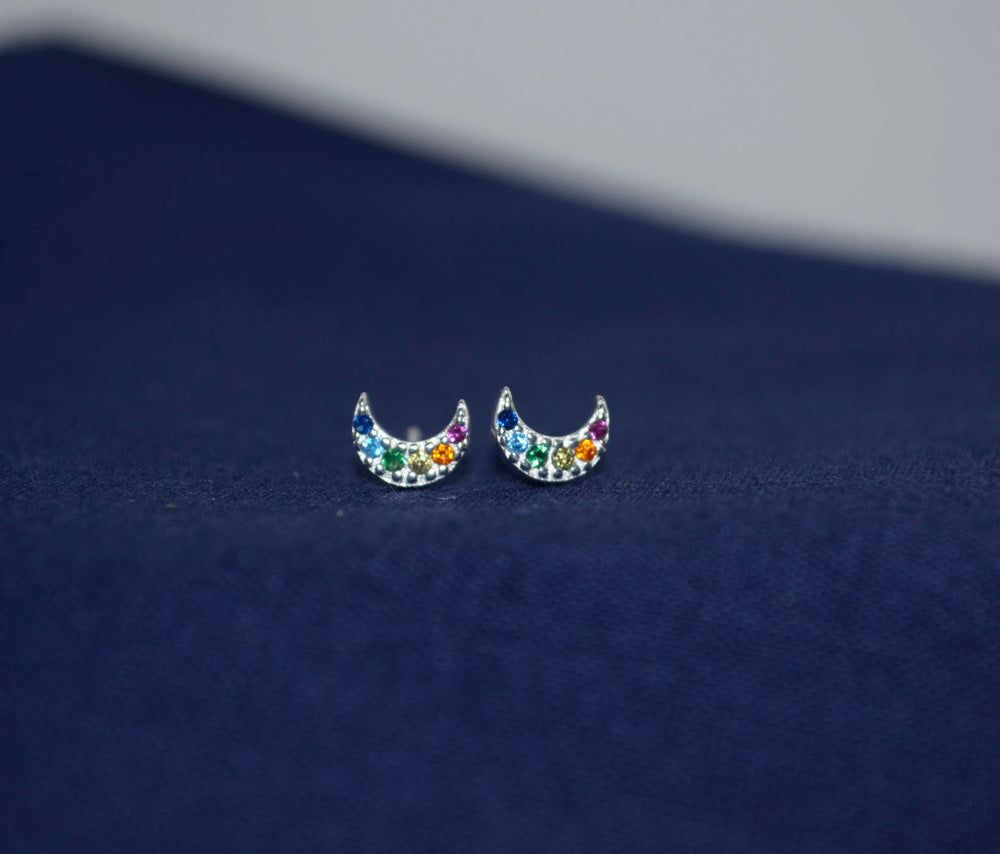 Rainbow Mini Half Moon Stud Earring