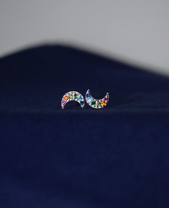 Rainbow Mini Half Moon Stud Earring