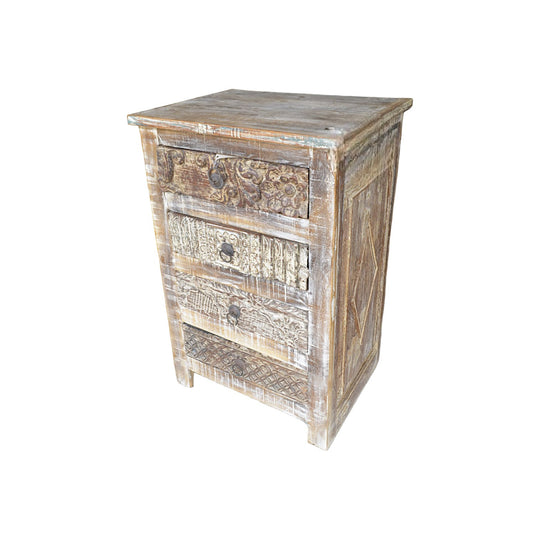 Indian Repurposed Print Block Bedside Table