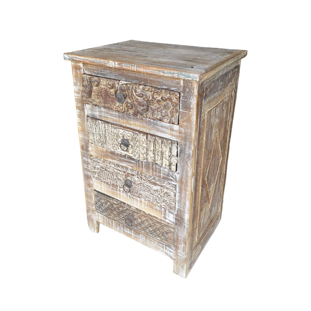 Indian Repurposed Print Block Bedside Table