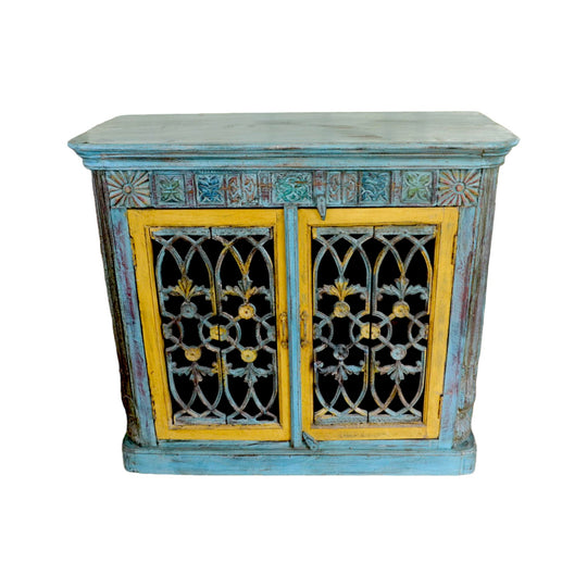 Indian Bright Blue Iron Door Cabinet