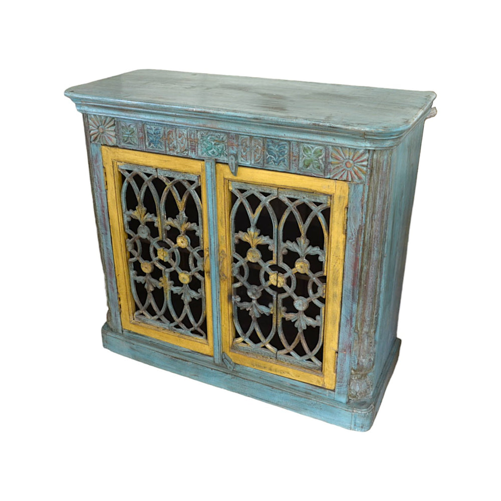 Indian Bright Blue Iron Door Cabinet