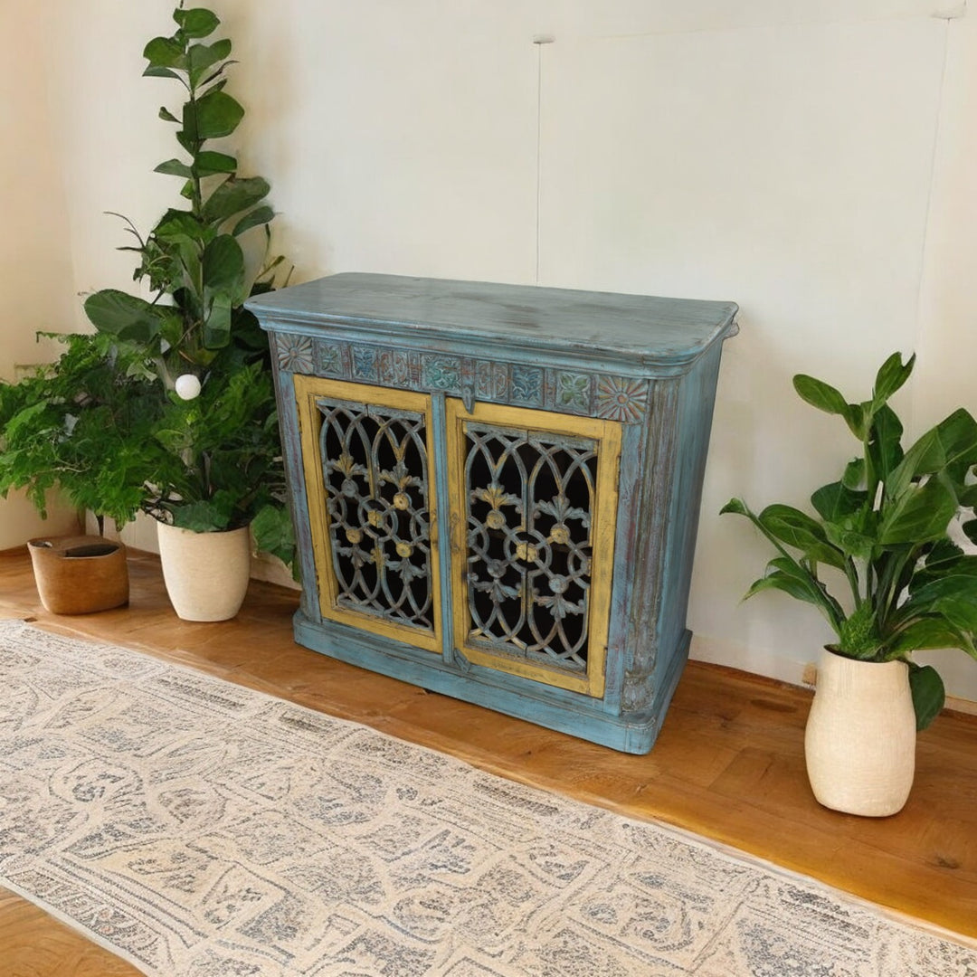 Indian Bright Blue Iron Door Cabinet