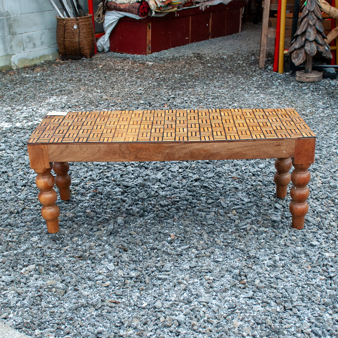 India Mindi Wood Inlaid Bench - Lines