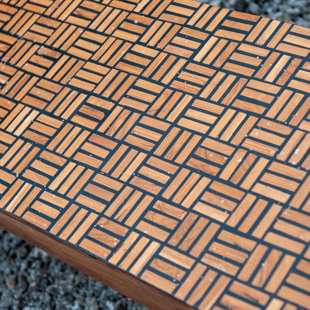 India Mindi Wood Inlaid Bench - Lines