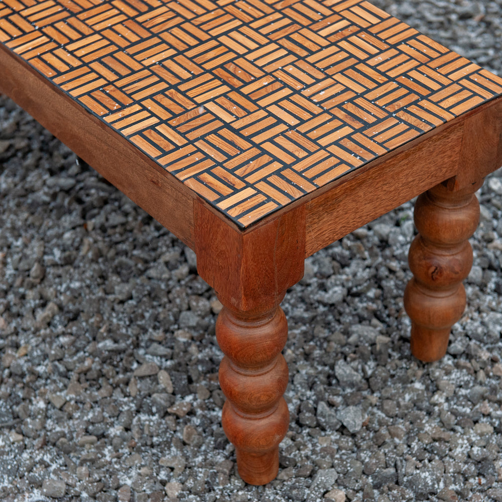 India Mindi Wood Inlaid Bench - Lines