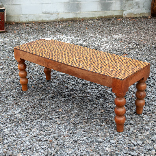 India Mindi Wood Inlaid Bench - Lines