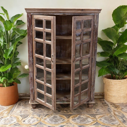 Indian Bevelled Glass Mango Wood Hutch