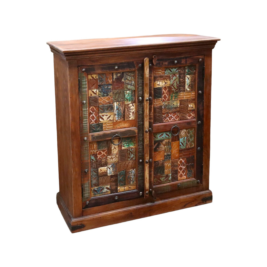 Indian Tall Reclaimed Block Print Cabinet