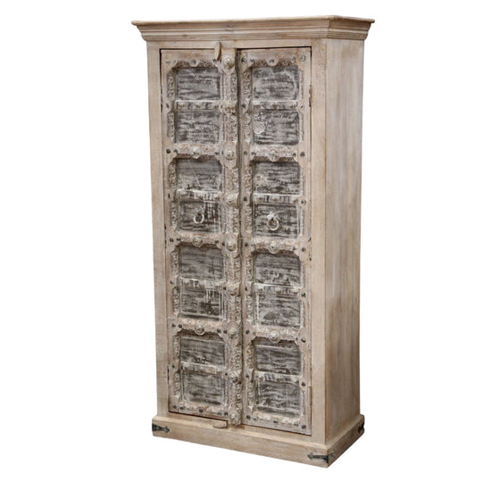 Indian Repurposed Teak Door White Wash Cabinet