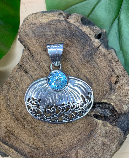 Blue Topaz Leaf & Vines Pendant