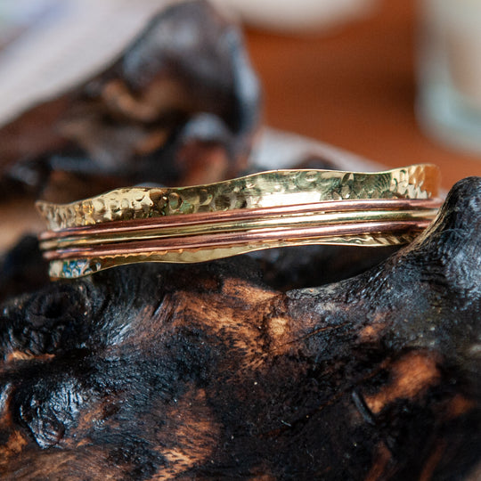 Meditation Bracelet Wavy Hammered Brass & Copper