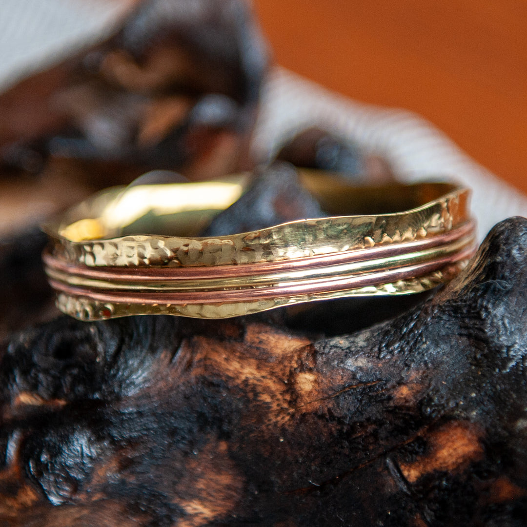 Meditation Bracelet Wavy Hammered Brass & Copper