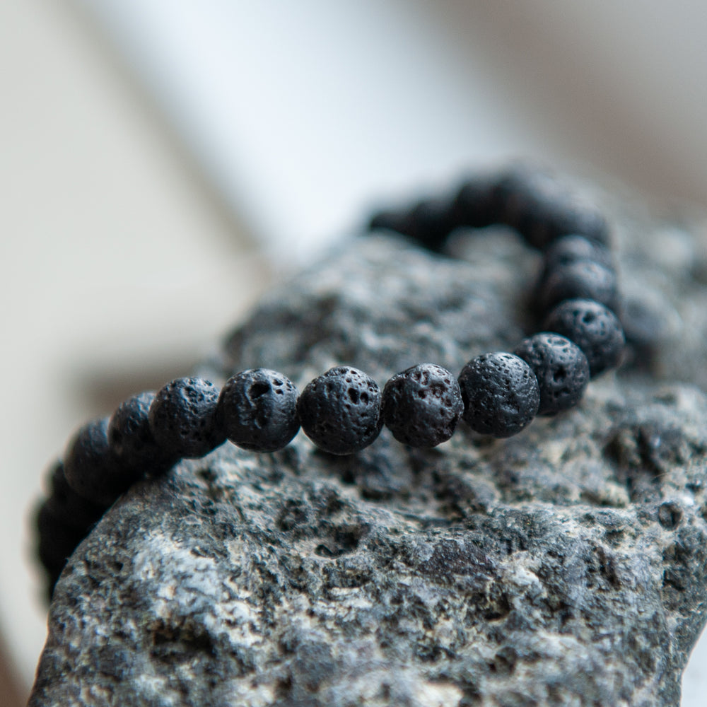 India Mala Bead Bracelet (6mm)- Lava Stone