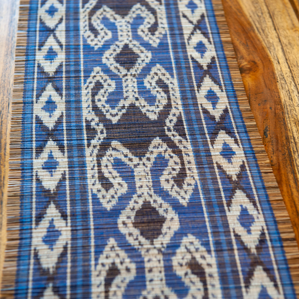 Ikat Weave on Bamboo Table Runner - Blue/Black