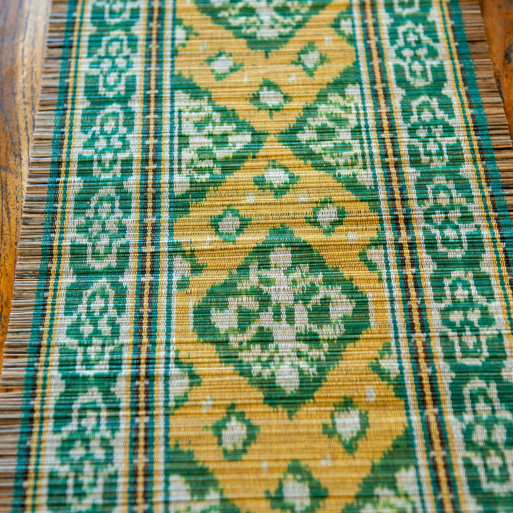 Ikat Weave on Bamboo Table Runner - Green