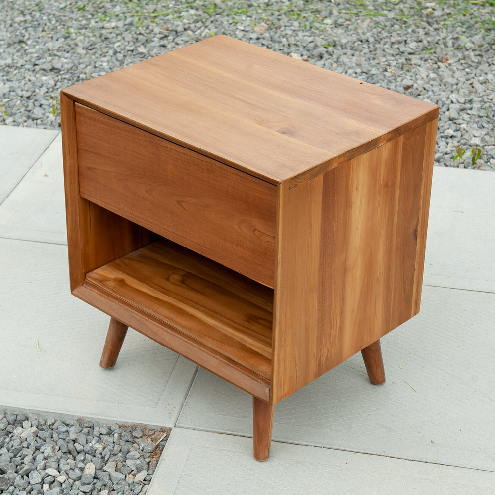 Teak 'Radio' Style Night Stand - Natural