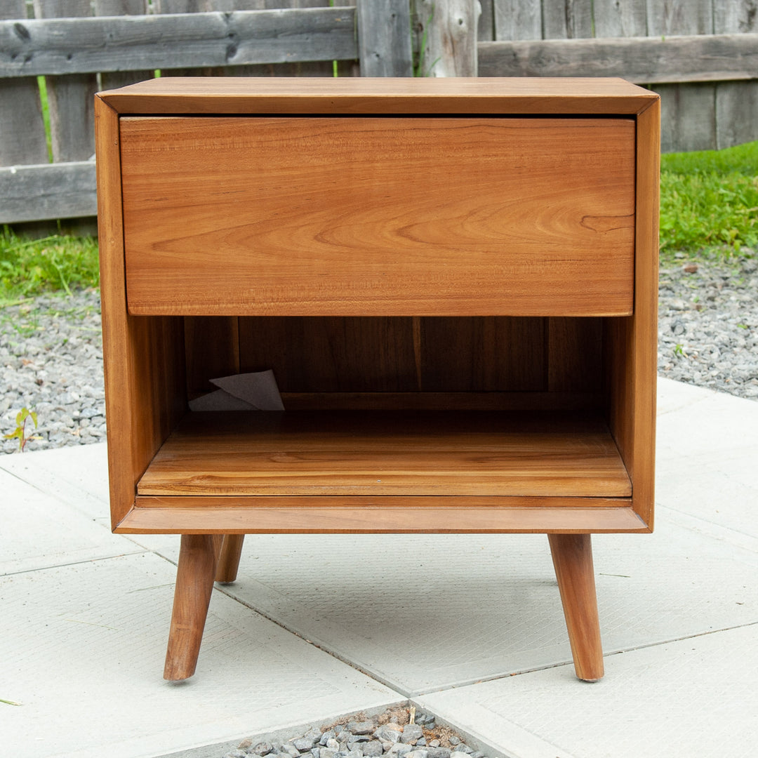 Teak 'Radio' Style Night Stand - Natural