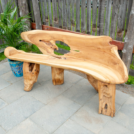 Long Reclaimed Teak Root Bench