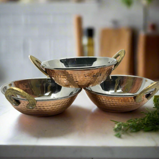 Stainless Steel and Copper Plated Handi Bowls